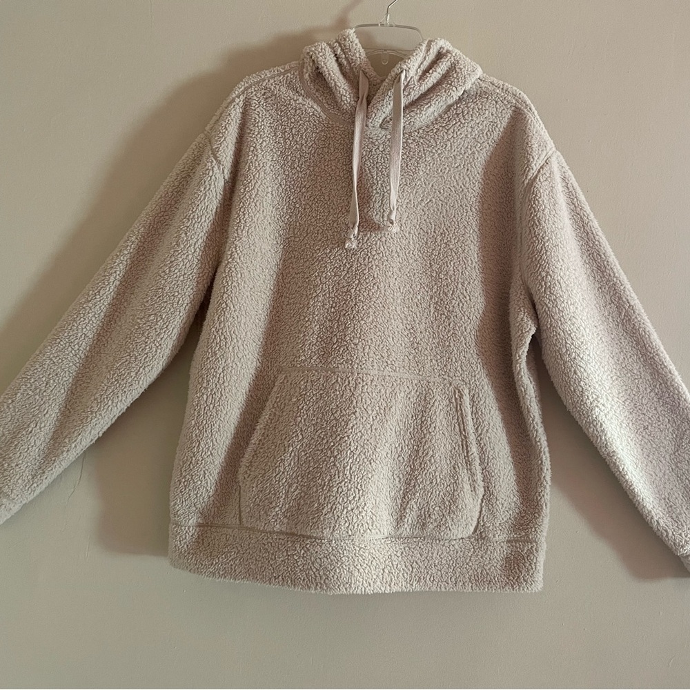 Express Women’s Sherpa Hooded Sweatshirt, Cream Color, Size L